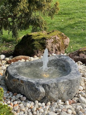 Quellstein Marmor L75cm mit Quellschale und Fontäne Gartenbrunnen Springbrunnen