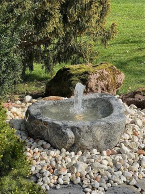 Quellstein Marmor L75cm mit Quellschale und Fontäne Gartenbrunnen Springbrunnen