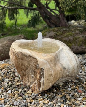 Quellstein Onyx Marmor L70cm mit Quellschale und Fontäne Gartenbrunnen Springbrunnen Set