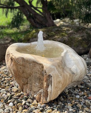 Quellstein Onyx Marmor L70cm mit Quellschale und Fontäne Gartenbrunnen Springbrunnen Set