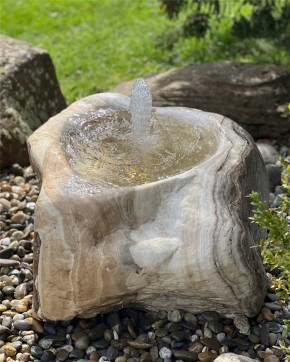 Quellstein Onyx Marmor L70cm mit Quellschale und Fontäne Gartenbrunnen Springbrunnen Set