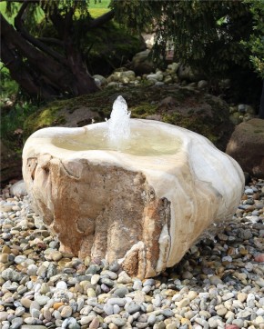 Quellstein Onyx Marmor L70cm mit Quellschale und Fontäne Gartenbrunnen Springbrunnen Set