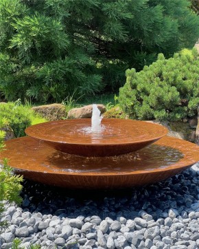 Wasserschalen Kaskade Duo Ø150cm mit Fontäne Cortenstahl Springbrunnen Komplettset