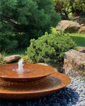 Wasserschalen Kaskade Duo Ø150cm mit Fontäne Cortenstahl Springbrunnen Komplettset