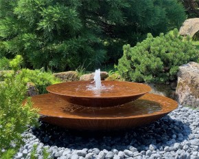 Wasserschalen Kaskade Duo Ø150cm mit Fontäne Cortenstahl Springbrunnen Komplettset