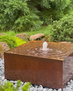 Cortenstahl Quader 100/45cm mit Quellschale Edelrost Gartenbrunnen Springbrunnen