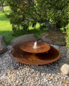 Wasserschalen Kaskade Duo Ø100cm mit Fontäne Cortenstahl Springbrunnen Komplettset