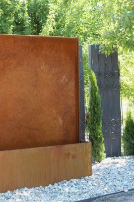 Wasserspiel SET Cortenstahl Wasserwand L250cm Gartenbrunnen Edelrost Design