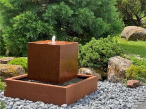 Cortenstahl Würfel 60 mit Sprudelquelle Edelrost Gartenbrunnen Springbrunnen