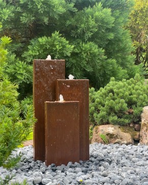 Cortenstahl Wasserwand Trio 100cm Edelrost Gartenbrunnen Springbrunnen Komplettset