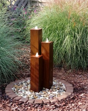 Cortenstahl Säulen Trio 100/15 Edelrost Gartenbrunnen Springbrunnen Komplettset