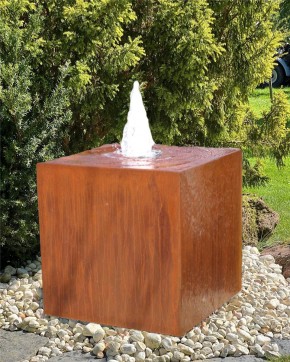 Cortenstahl Würfel 80 mit Fontäne Edelrost Gartenbrunnen Springbrunnen Komplettset
