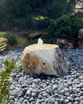 Quellstein Onyx Marmor 40cm mit Quellschale Gartenbrunnen Springbrunnen Komplettset