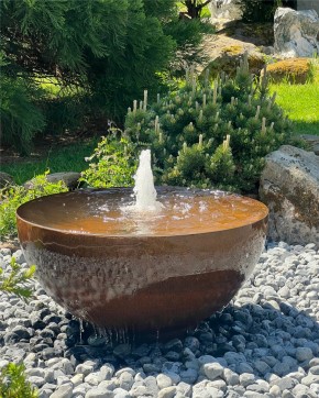 Cortenstahl Wasserschale Bowl 100 mit Fontäne Edelrost Gartenbrunnen Springbrunnen Komplettset
