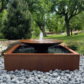 Cortenstahl Wasserschale 100 mit Fontäne Edelrost Springbrunnen Gartenbrunnen