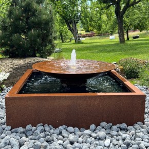 Cortenstahl Wasserschale 100 mit Fontäne Edelrost Springbrunnen Gartenbrunnen