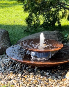 Wasserschalen Kaskade Duo Ø100cm mit Fontäne Cortenstahl Springbrunnen Komplettset