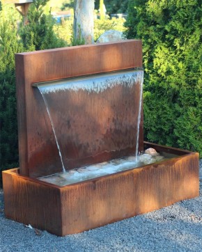 Wasserspiel Cortenstahl Wasserfall L 90 cm Gartenbrunnen Edelrost Design