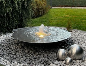 Wasserschale 100 mit Fontäne anthrazit grau Gartenbrunnen Springbrunnen Komplettset